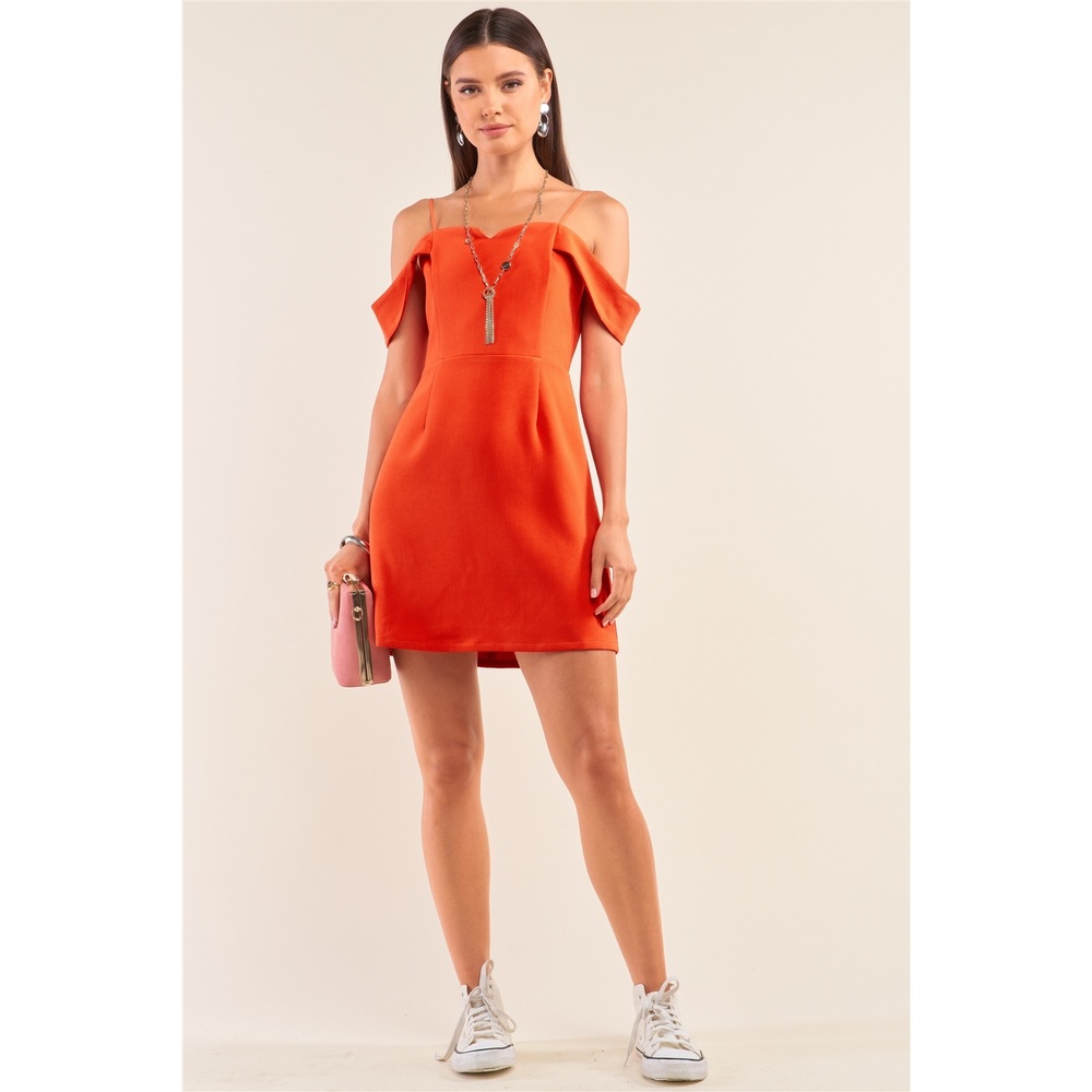 Tomato Red Sweetheart Neck Off The Shoulder Mini Dress - Picture 2 of 4